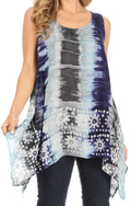 Sakkas Marin Women's Sleeveless Loose Boho Casual Tank Top Blouse Tie-dye & Batik#color_Turquoise