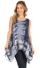 Sakkas Marin Women's Sleeveless Loose Boho Casual Tank Top Blouse Tie-dye & Batik