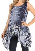 Sakkas Marin Women's Sleeveless Loose Boho Casual Tank Top Blouse Tie-dye & Batik#color_Grey