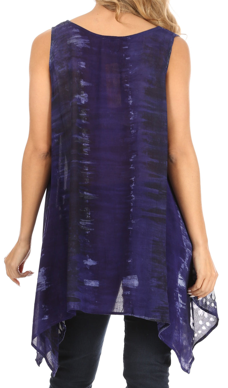 Sakkas Marin Women's Sleeveless Loose Boho Casual Tank Top Blouse Tie-dye & Batik