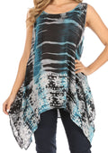 Sakkas Marin Women's Sleeveless Loose Boho Casual Tank Top Blouse Tie-dye & Batik#color_Teal