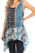 Sakkas Marin Women's Sleeveless Loose Boho Casual Tank Top Blouse Tie-dye & Batik#color_TealBlue