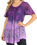 Sakkas Petra Women's Casual Loose Flared Corset Short Sleeve Lace Blouse Top Tunic#color_2202-Purple