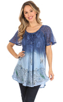 Sakkas Petra Women's Casual Loose Flared Corset Short Sleeve Lace Blouse Top Tunic