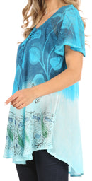 Sakkas Petra Women's Casual Loose Flared Corset Short Sleeve Lace Blouse Top Tunic