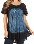 Sakkas Petra Women's Casual Loose Flared Corset Short Sleeve Lace Blouse Top Tunic