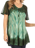 Sakkas Petra Women's Casual Loose Flared Corset Short Sleeve Lace Blouse Top Tunic#color_2206-Green