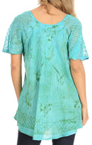 Sakkas Petra Women's Casual Loose Flared Corset Short Sleeve Lace Blouse Top Tunic