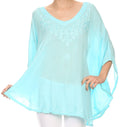 Sakkas Valeray Nature Floral Embroidered Wide Long Poncho Tunic Blouse Shirt Top#color_Blue