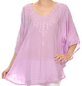 Sakkas Valeray Nature Floral Embroidered Wide Long Poncho Tunic Blouse Shirt Top#color_Purple