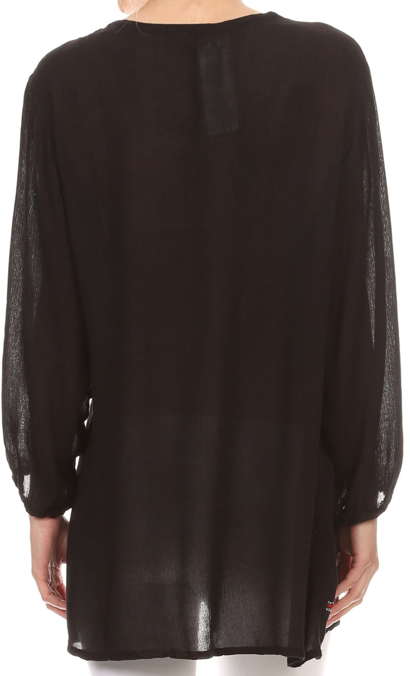 Sakkas Samne Long 3/4 Length Sleeve Embroidered Batik Blouse Tunic Shirt Top