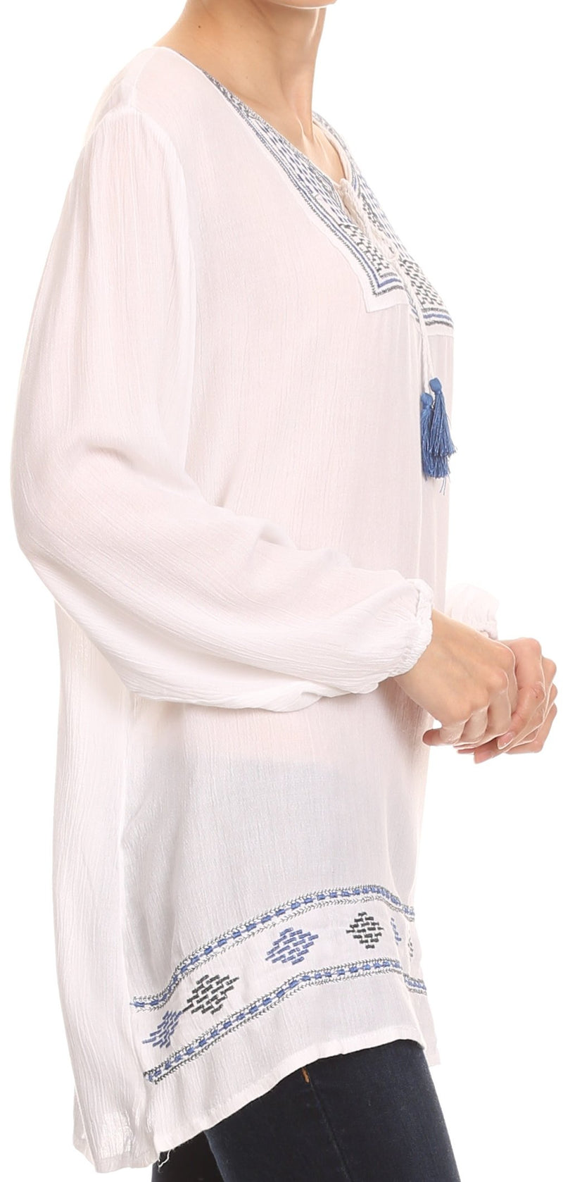 Sakkas Samne Long 3/4 Length Sleeve Embroidered Batik Blouse Tunic Shirt Top