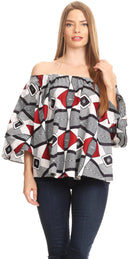 Sakkas Abree Off-shoulder Short Sleeve  Blouse Top Ankara Wax Dutch African Print