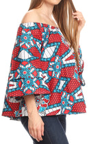 Sakkas Abree Off-shoulder Short Sleeve  Blouse Top Ankara Wax Dutch African Print