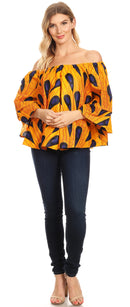 Sakkas Abree Off-shoulder Short Sleeve  Blouse Top Ankara Wax Dutch African Print
