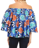 Sakkas Abree Off-shoulder Short Sleeve  Blouse Top Ankara Wax Dutch African Print