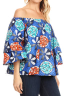 Sakkas Abree Off-shoulder Short Sleeve  Blouse Top Ankara Wax Dutch African Print
