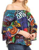 Sakkas Abree Off-shoulder Short Sleeve  Blouse Top Ankara Wax Dutch African Print