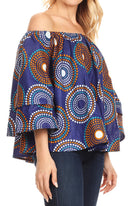 Sakkas Abree Off-shoulder Short Sleeve  Blouse Top Ankara Wax Dutch African Print