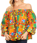 Sakkas Abree Off-shoulder Short Sleeve  Blouse Top Ankara Wax Dutch African Print#color_43-Multi 