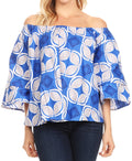 Sakkas Abree Off-shoulder Short Sleeve  Blouse Top Ankara Wax Dutch African Print#color_47-Multi 