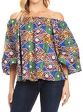 Sakkas Abree Off-shoulder Short Sleeve  Blouse Top Ankara Wax Dutch African Print#color_48-Multi 