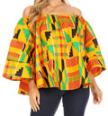 Sakkas Abree Off-shoulder Short Sleeve  Blouse Top Ankara Wax Dutch African Print#color_57-Multi