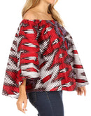 Sakkas Abree Off-shoulder Short Sleeve  Blouse Top Ankara Wax Dutch African Print