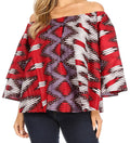 Sakkas Abree Off-shoulder Short Sleeve  Blouse Top Ankara Wax Dutch African Print#color_601-Multi