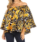 Sakkas Abree Off-shoulder Short Sleeve  Blouse Top Ankara Wax Dutch African Print#color_602-Multi