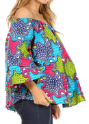 Sakkas Abree Off-shoulder Short Sleeve  Blouse Top Ankara Wax Dutch African Print