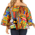 Sakkas Abree Off-shoulder Short Sleeve  Blouse Top Ankara Wax Dutch African Print#color_605-Multi