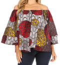 Sakkas Abree Off-shoulder Short Sleeve  Blouse Top Ankara Wax Dutch African Print#color_86-Multi