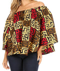 Sakkas Abree Off-shoulder Short Sleeve  Blouse Top Ankara Wax Dutch African Print#color_87-Multi