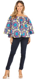 Sakkas Abree Off-shoulder Short Sleeve  Blouse Top Ankara Wax Dutch African Print