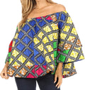 Sakkas Abree Off-shoulder Short Sleeve  Blouse Top Ankara Wax Dutch African Print#color_94-Multi