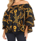 Sakkas Abree Off-shoulder Short Sleeve  Blouse Top Ankara Wax Dutch African Print#color_95-Multi