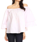 Sakkas Abree Off-shoulder Short Sleeve  Blouse Top Ankara Wax Dutch African Print#color_Dusty Pink 