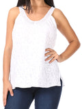 Sakkas Soffe Women's Casual Summer  Sleeveless Floral Cotton Tank Top Blouse Light#color_White