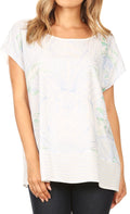 Sakkas Remi Multi-Color Nature Embroidered Short Sleeve Dolman Top#color_OFFWhite/Multi
