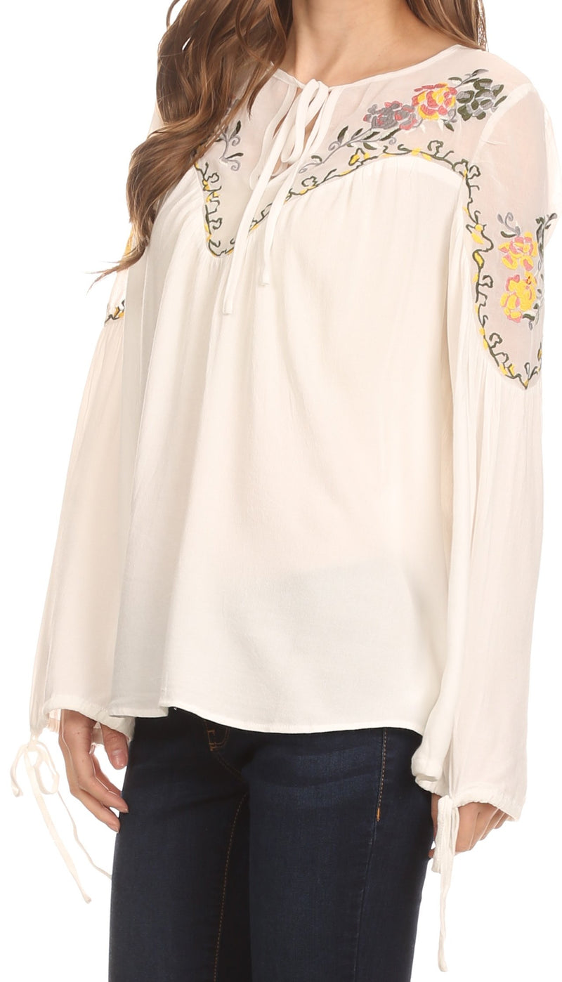 Sakkas Enya Long Sleeve Adjustable Bell Sleeve Batik Blouse Top Shirt