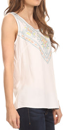 Sakkas Elita Sleeveless Tank Top Batik Aztec Embroidered Shirt Blouse