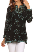 Sakkas Callie Anchor Long Sleeve Cotton Tunic Blouse#color_Black/Blue