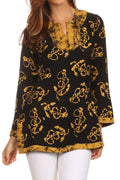 Sakkas Callie Anchor Long Sleeve Cotton Tunic Blouse#color_Black/Gold