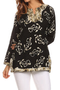 Sakkas Callie Anchor Long Sleeve Cotton Tunic Blouse#color_Black/White