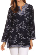 Sakkas Callie Anchor Long Sleeve Cotton Tunic Blouse#color_Navy/Grey