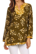 Sakkas Callie Anchor Long Sleeve Cotton Tunic Blouse#color_Olive
