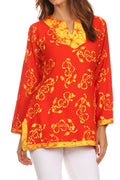 Sakkas Callie Anchor Long Sleeve Cotton Tunic Blouse#color_Orange/Yellow