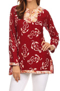 Sakkas Callie Anchor Long Sleeve Cotton Tunic Blouse#color_Red/White