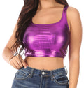 Sakkas Women's Stretchy Sleeveless Liquid Metallic Club Crop Tank Top Made in USA#color_Purple